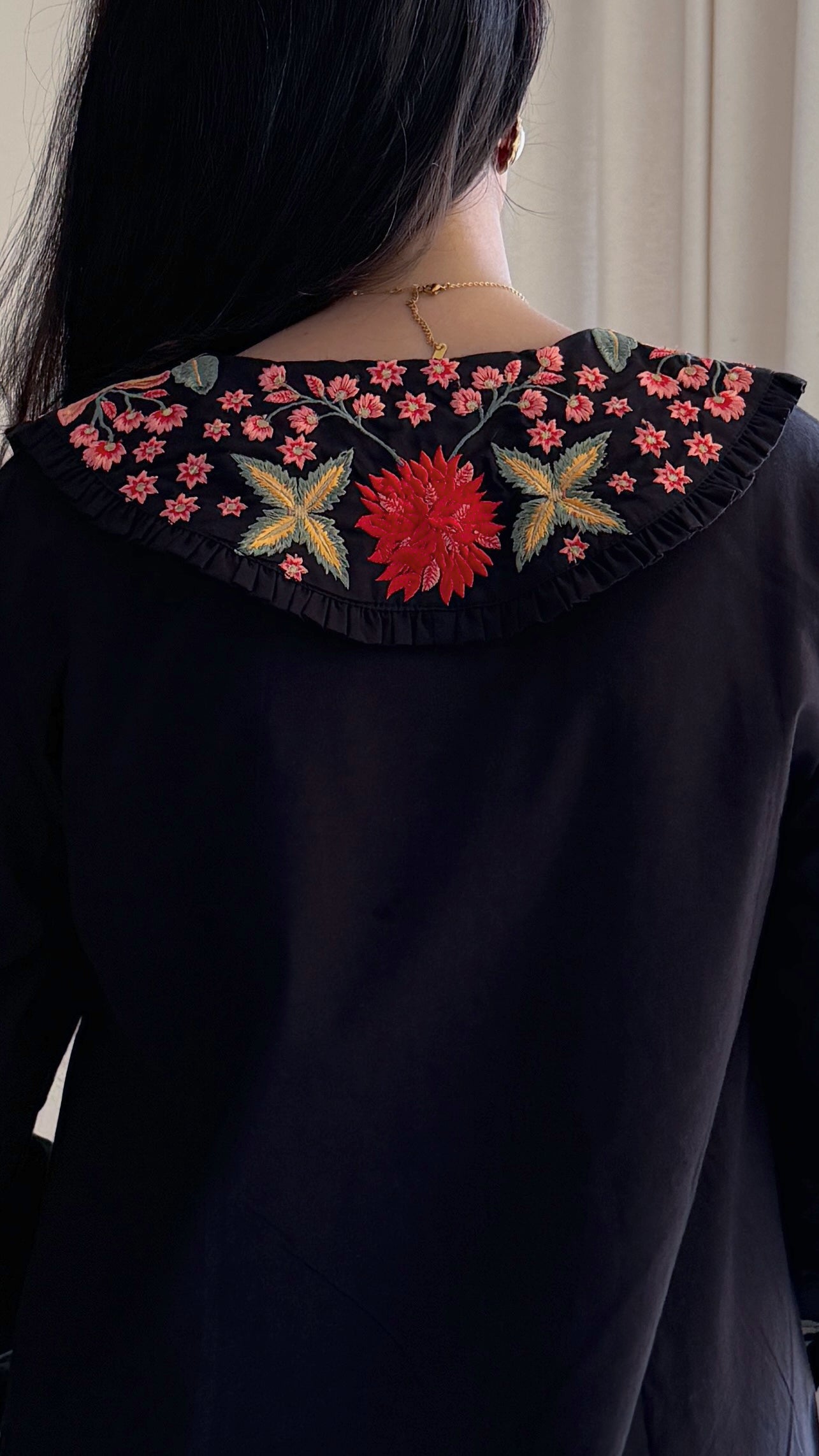 Embroidered Black Collar Dress