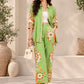 Elegant Green Silk Co-Ord Set with Floral Print