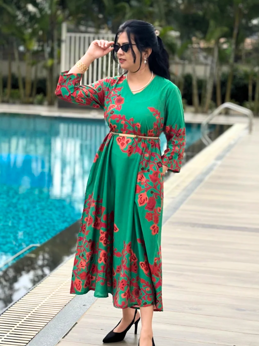 Luxurious Silk Dress with Unique Floral Print