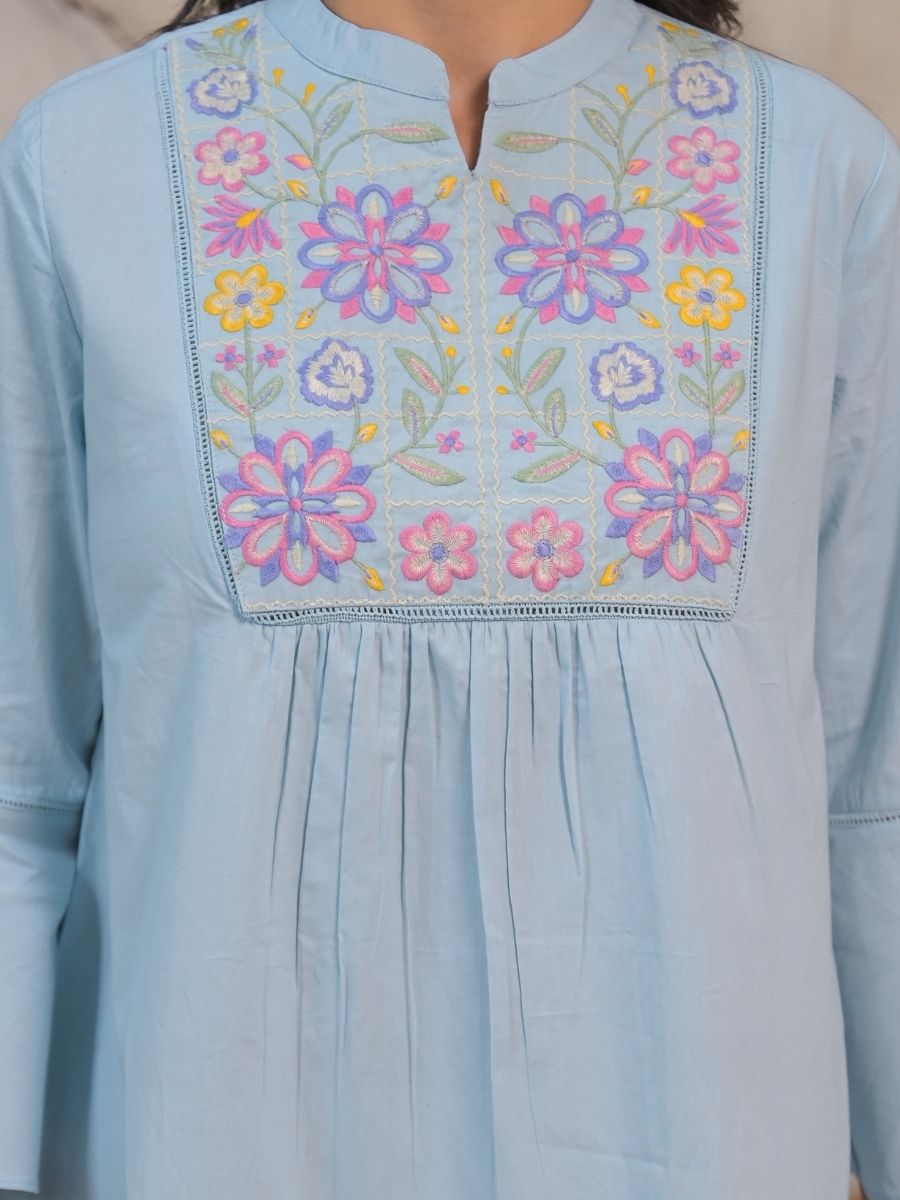 Natica azure embroidered cotton dress – Buy casual cotton dress for women online
