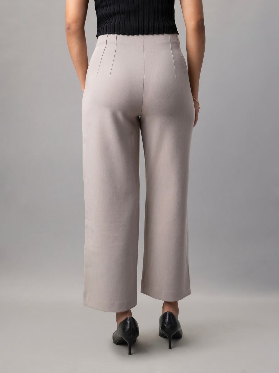 Trendy Beige High Waist Loose Fit Trousers for Women Online