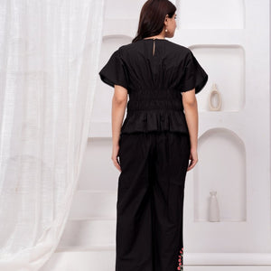 Black Embroidered Cotton Co-Ord Set