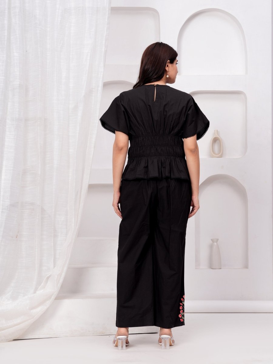 Black Embroidered Cotton Co-Ord Set
