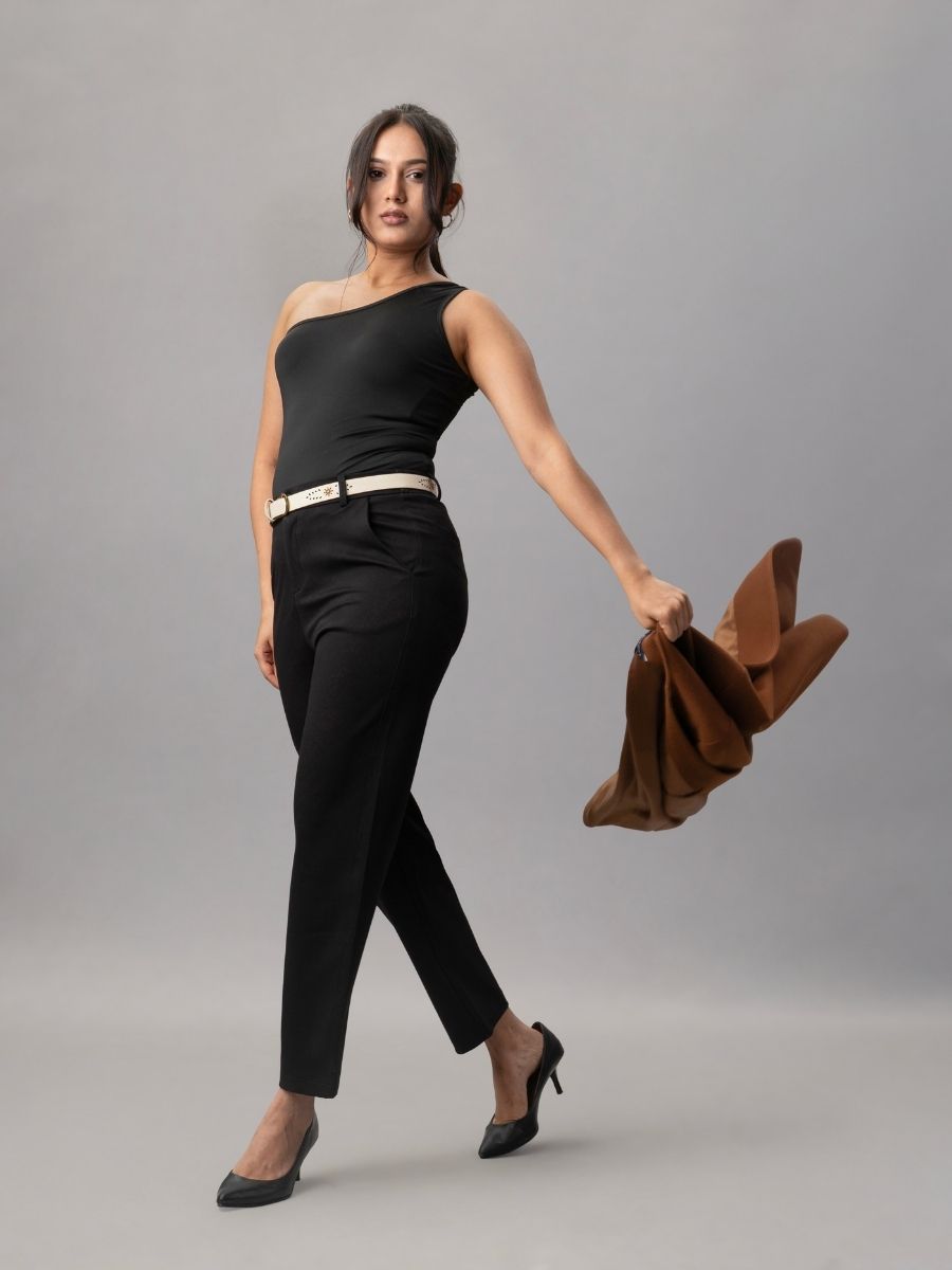 Black Slim Fit Tapered Bottom Wear for Women Online