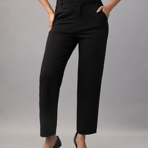 Black Tapered Slim Fit Trousers for Women Online – Natica