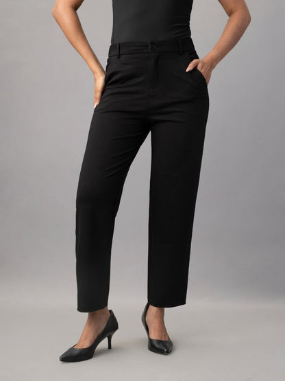 Black Tapered Slim Fit Trousers for Women Online – Natica