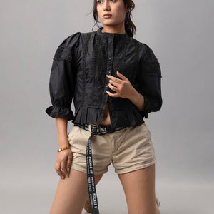 Black Victorian Lace Puff Sleeve Blouse