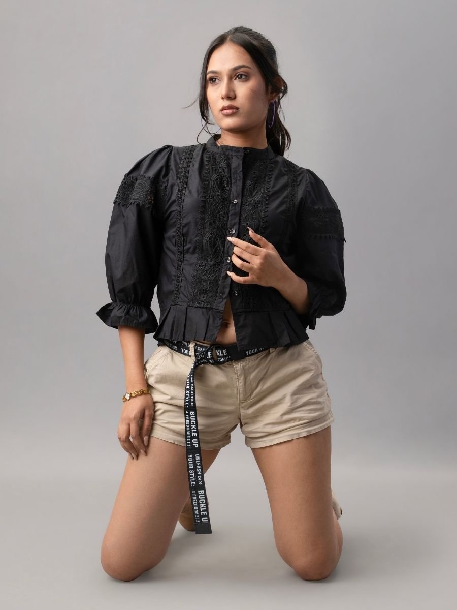 Black Victorian Lace Puff Sleeve Blouse