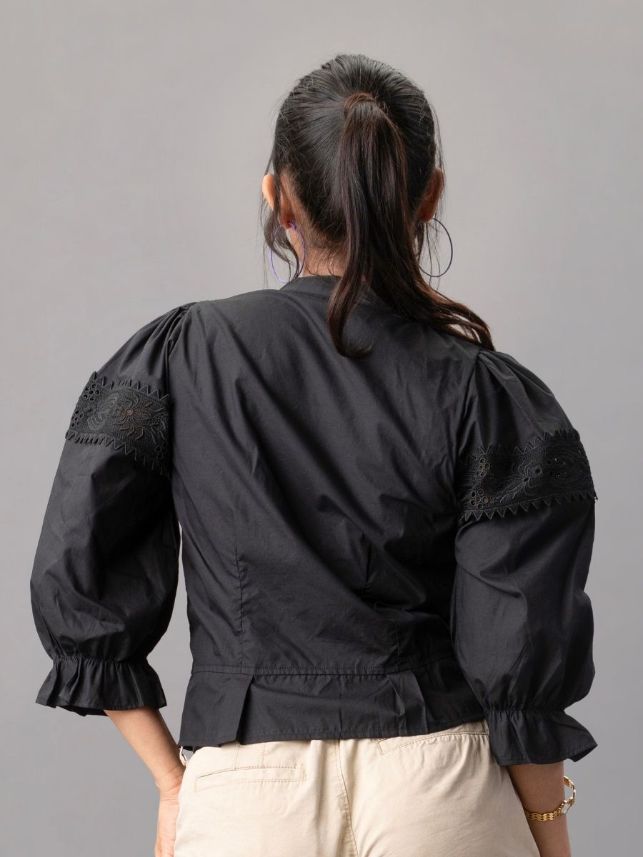 Black Victorian Lace Puff Sleeve Blouse