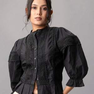 Black Victorian Lace Puff Sleeve Blouse