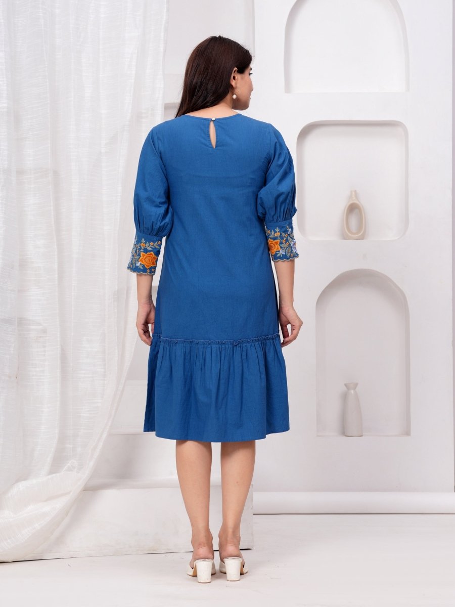 Natica blue embroidered cotton party dress – Buy party dresses for women online in India