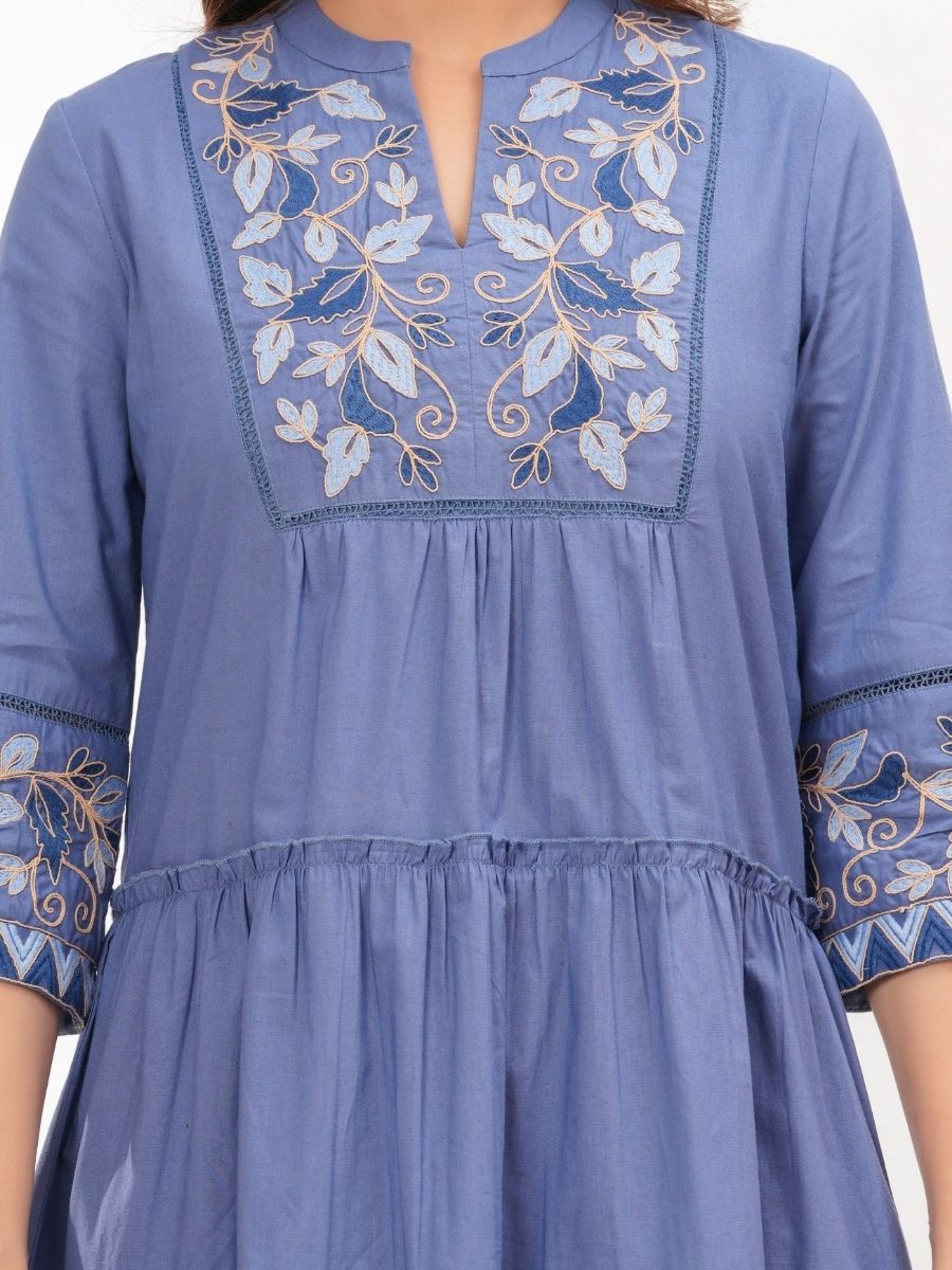 Natica blue fit flare cotton dress – Buy casual cotton dress for women online