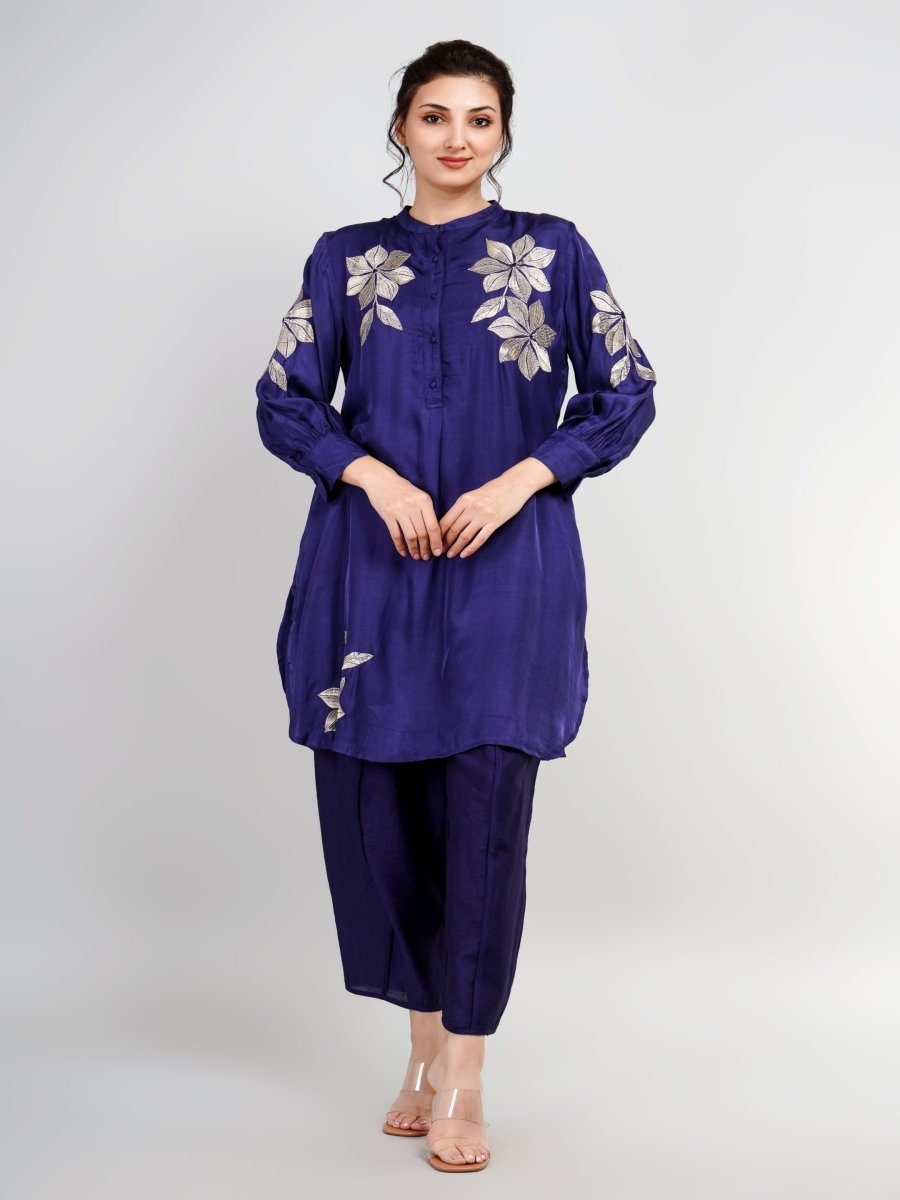 Buy Stylish Co-ord Sets for Women Online in India – Blue Silk Zari Co-Ord by Natica