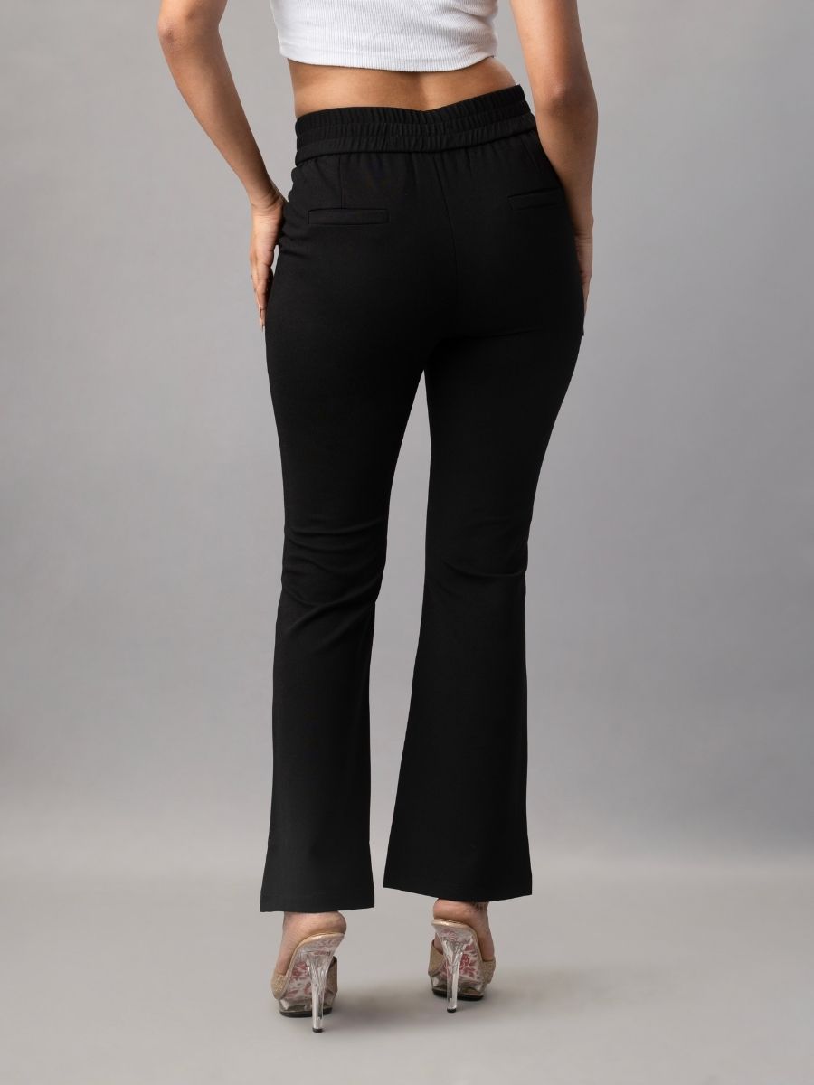 Black Slim Tapered Crystal-Trimmed Trousers – Women Bottom Wear