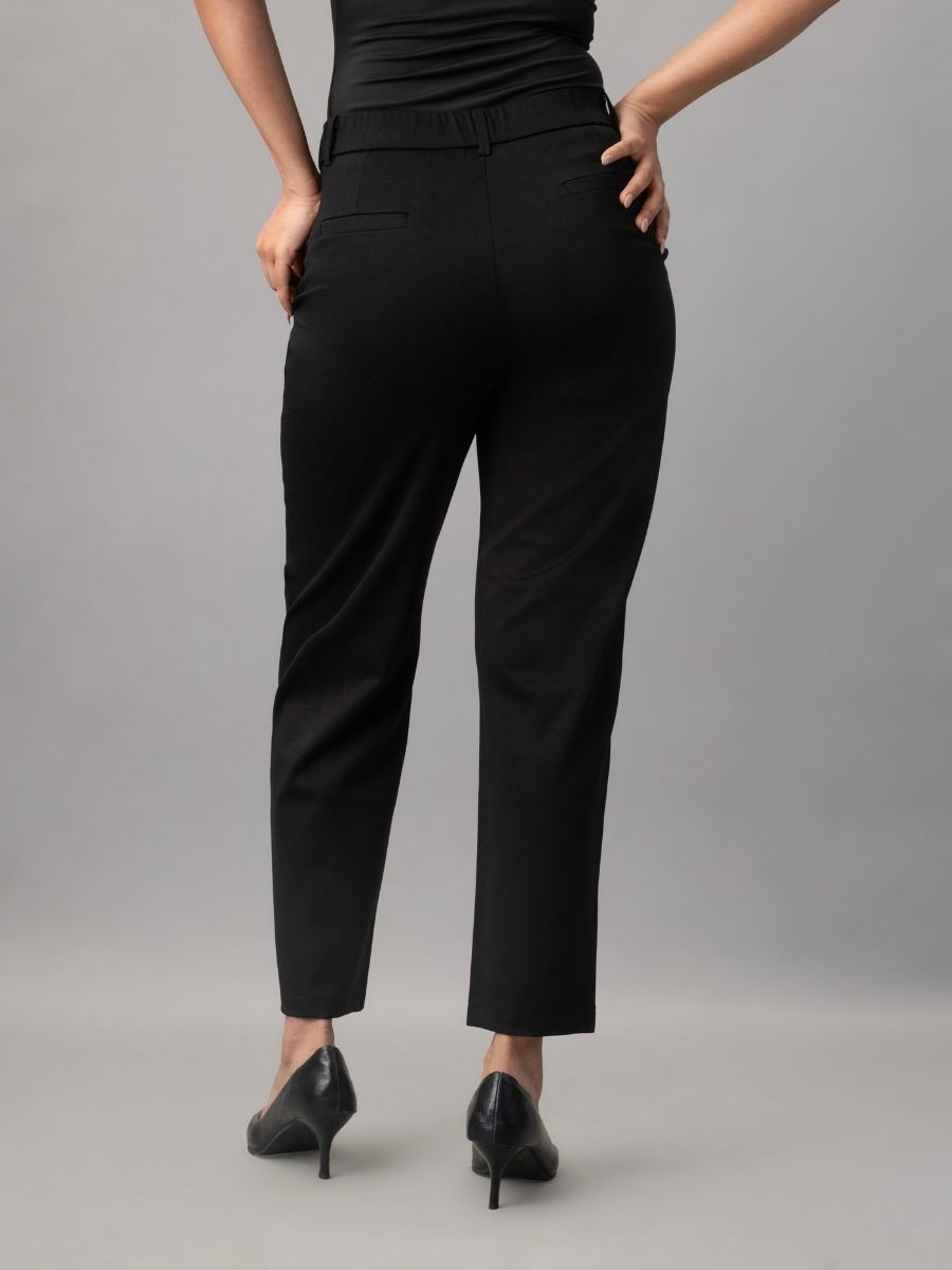 Buy Stylish Black Slim Fit Tapered Trousers Online in India
