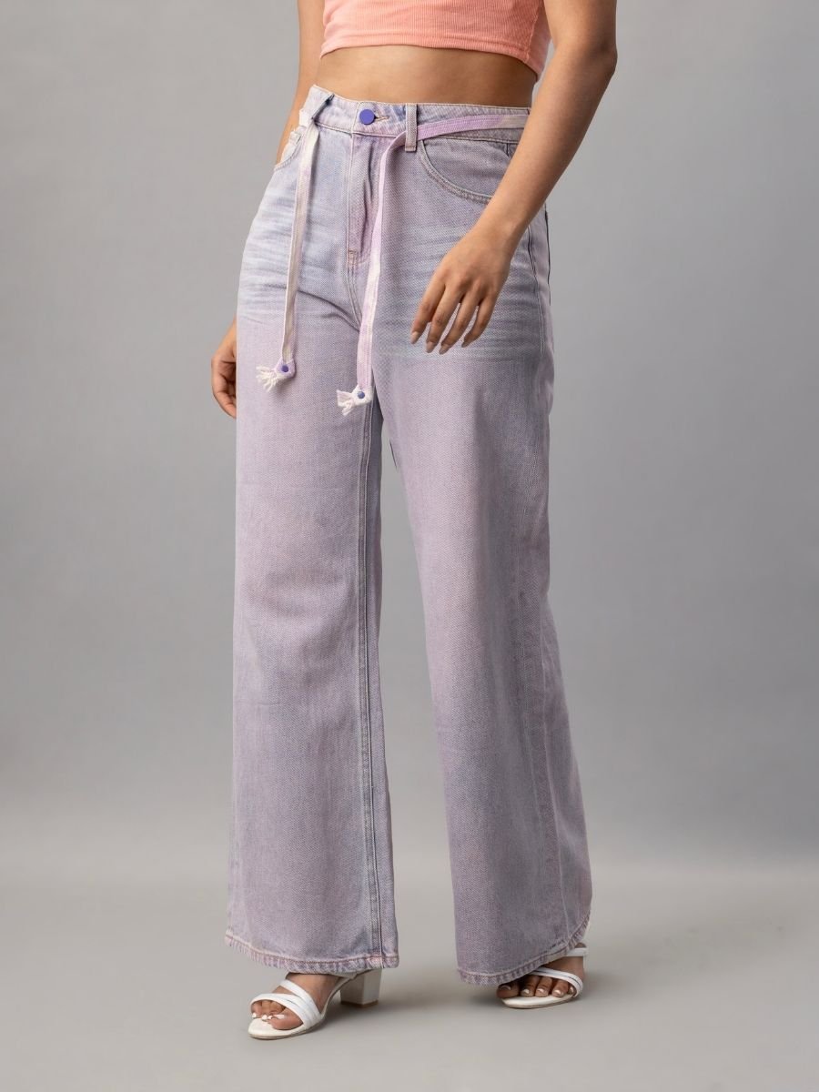 Stylish Purple Denim Wide-Leg Jeans – Buy Online India