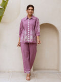 Buy Stylish Co-ord Sets for Women Online in India – Purple Cotton Embroidered by Natica