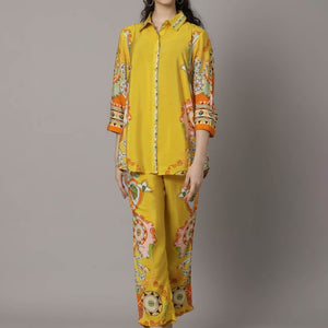 Buy Stylish Co-ord Sets for Women Online in India – Yellow Silk Floral by Natica