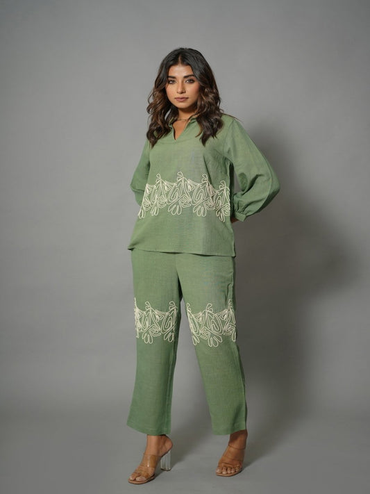 Casual Chic Green Cotton Co-Ords Set