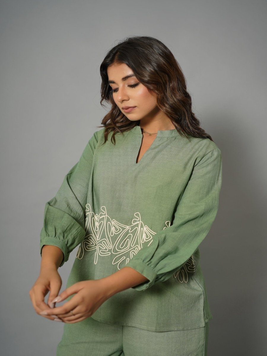 Oversized Co-Ord Set for Women Online in India – Chic Green Cotton by Natica