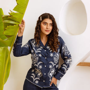 Cotton Blue Co-Ord Set with Embroidery