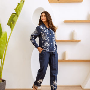 Cotton Blue Co-Ord Set with Embroidery