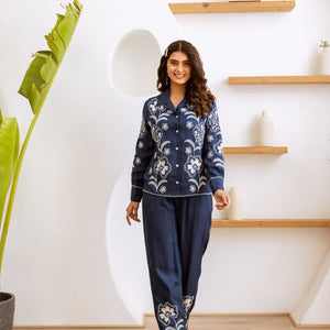 Cotton Blue Co-Ord Set with Embroidery