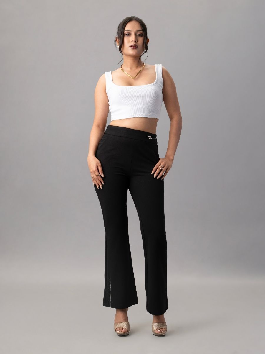 Stylish Black Crystal Detail Trousers for Women Online