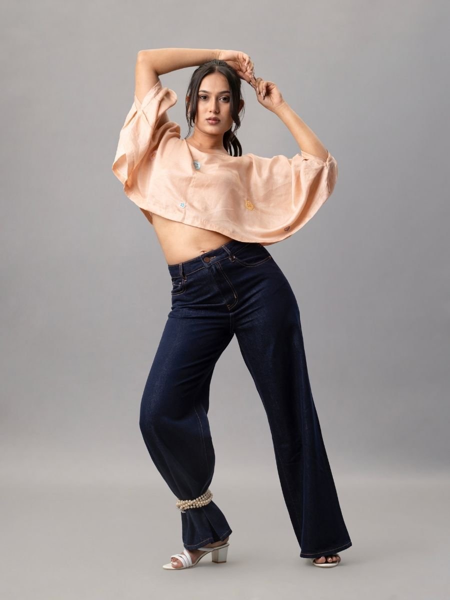 Navy Blue Wide Leg Denim Pants