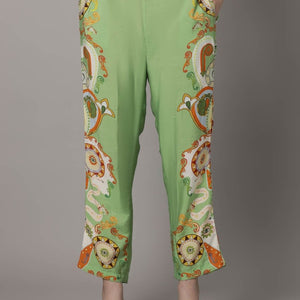 Elegant Green Silk Co-Ord Set with Floral Print