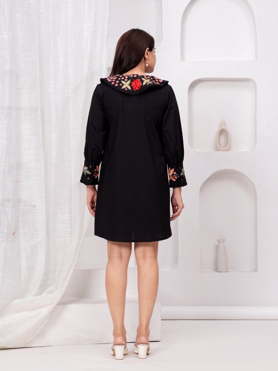 Natica embroidered black collar dress – Buy stylish dresses for women online in India
