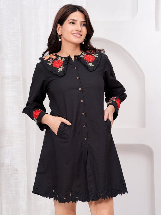 Natica black embroidered collar dress – Shop embroidered dresses for women online
