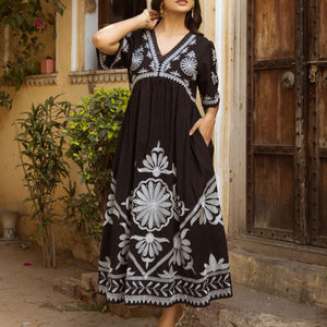 Embroidered Black Long Dress – Perfect Party Wear for Women Online at Natica