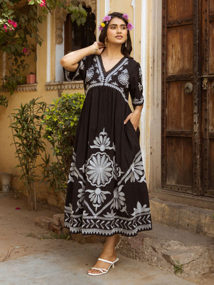 Embroidered Black Long Dress – Perfect Party Wear for Women Online at Natica