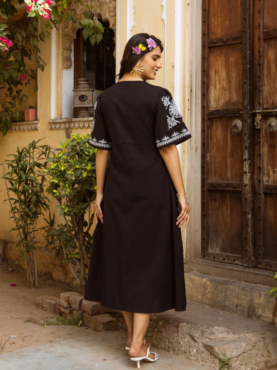 Buy Embroidered Black Long Dress Online – Trendy Party Dresses for Women at Natica