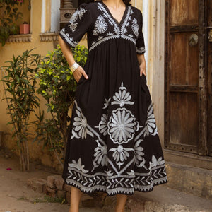 Embroidered Black Long Dress – Shop Stylish Dresses for Women Online at Natica