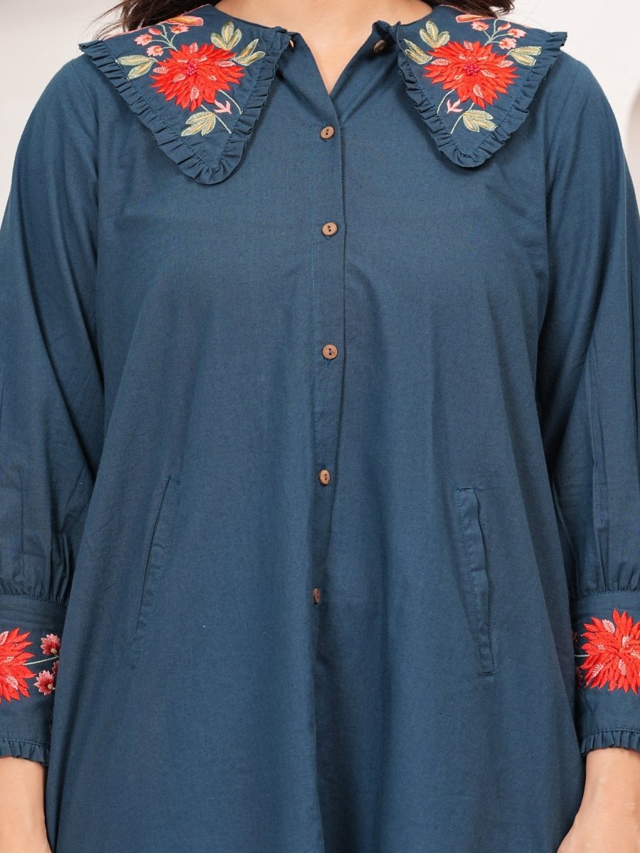 Natica stylish blue embroidered collar dress – Buy stylish dresses for women online in India