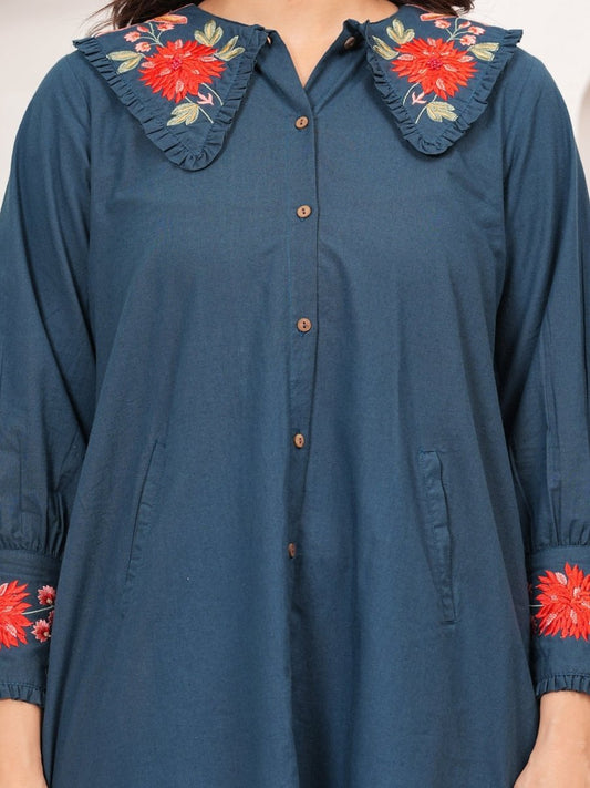 Natica stylish blue embroidered collar dress – Buy stylish dresses for women online in India