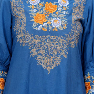 Embroidered Blue Cotton Dress