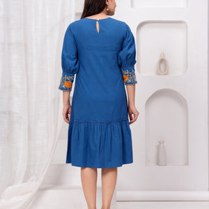 Embroidered Blue Cotton Dress