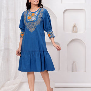 Embroidered Blue Cotton Dress