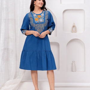 Embroidered Blue Cotton Dress
