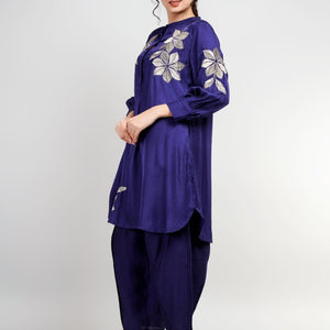 Embroidered Co-Ord Set for Women Online in India – Blue Silk Zari Work by Natica