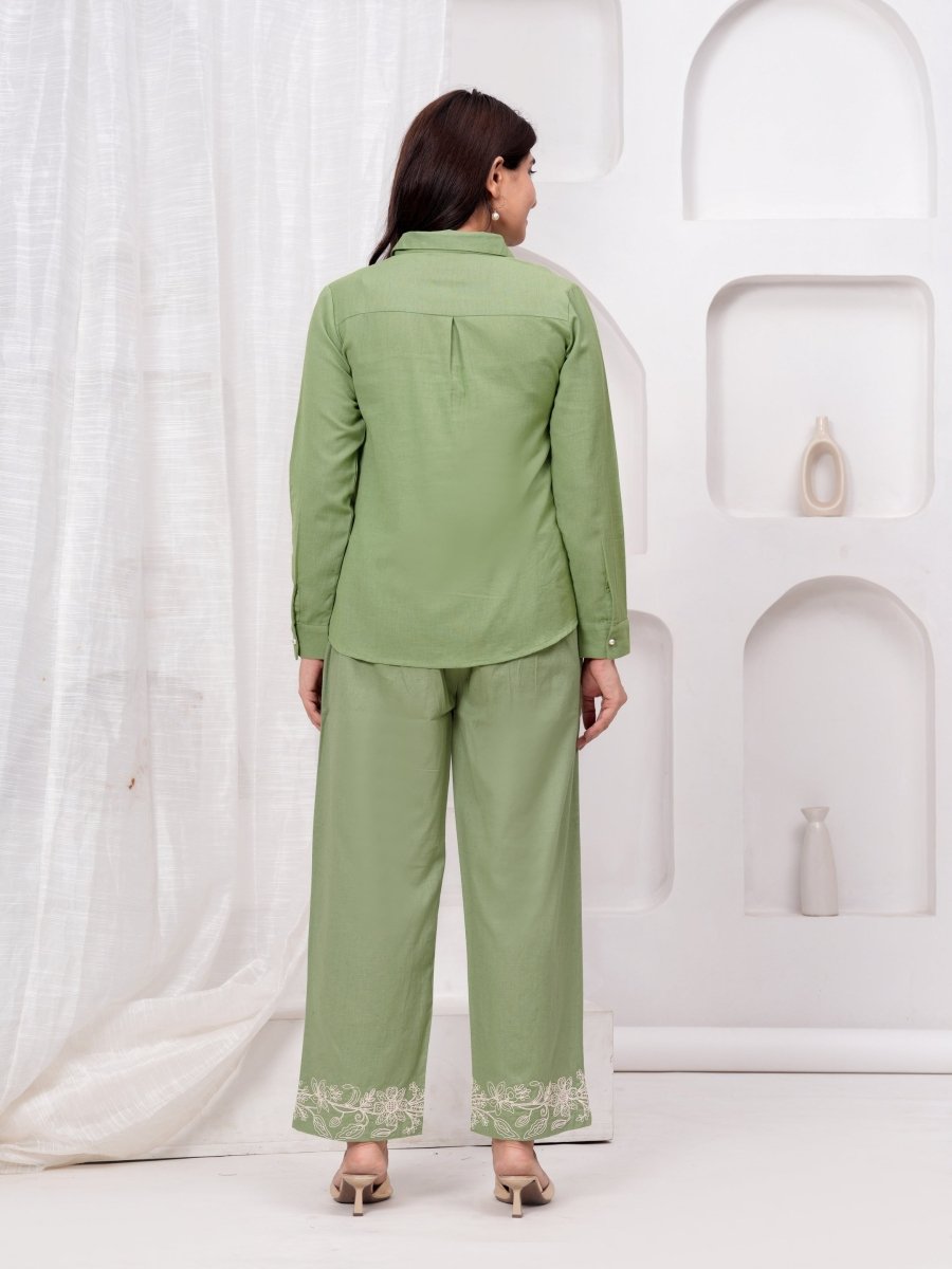 Embroidered Green Cotton Co-Ord Set