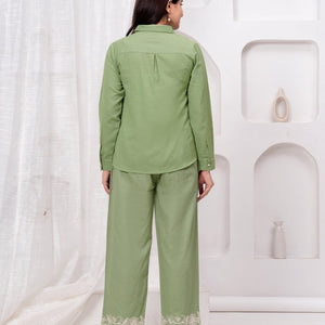 Embroidered Green Cotton Co-Ord Set