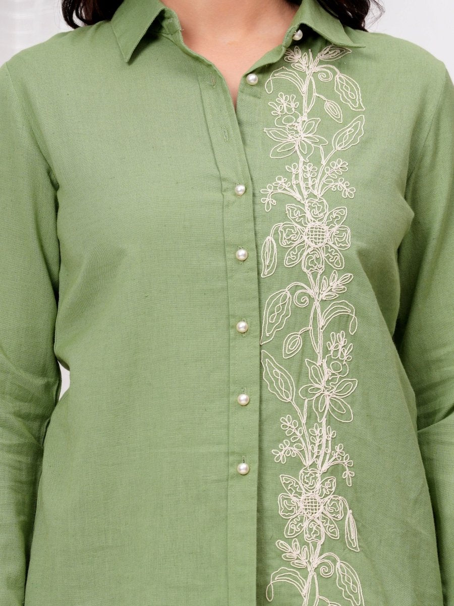 Embroidered Green Cotton Co-Ord Set