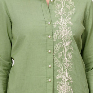 Embroidered Green Cotton Co-Ord Set