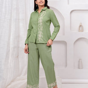 Embroidered Green Cotton Co-Ord Set