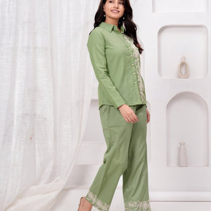 Embroidered Green Cotton Co-Ord Set