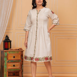 Embroidered khadi cotton dress – khadi cotton dress for women Online in India at Natica